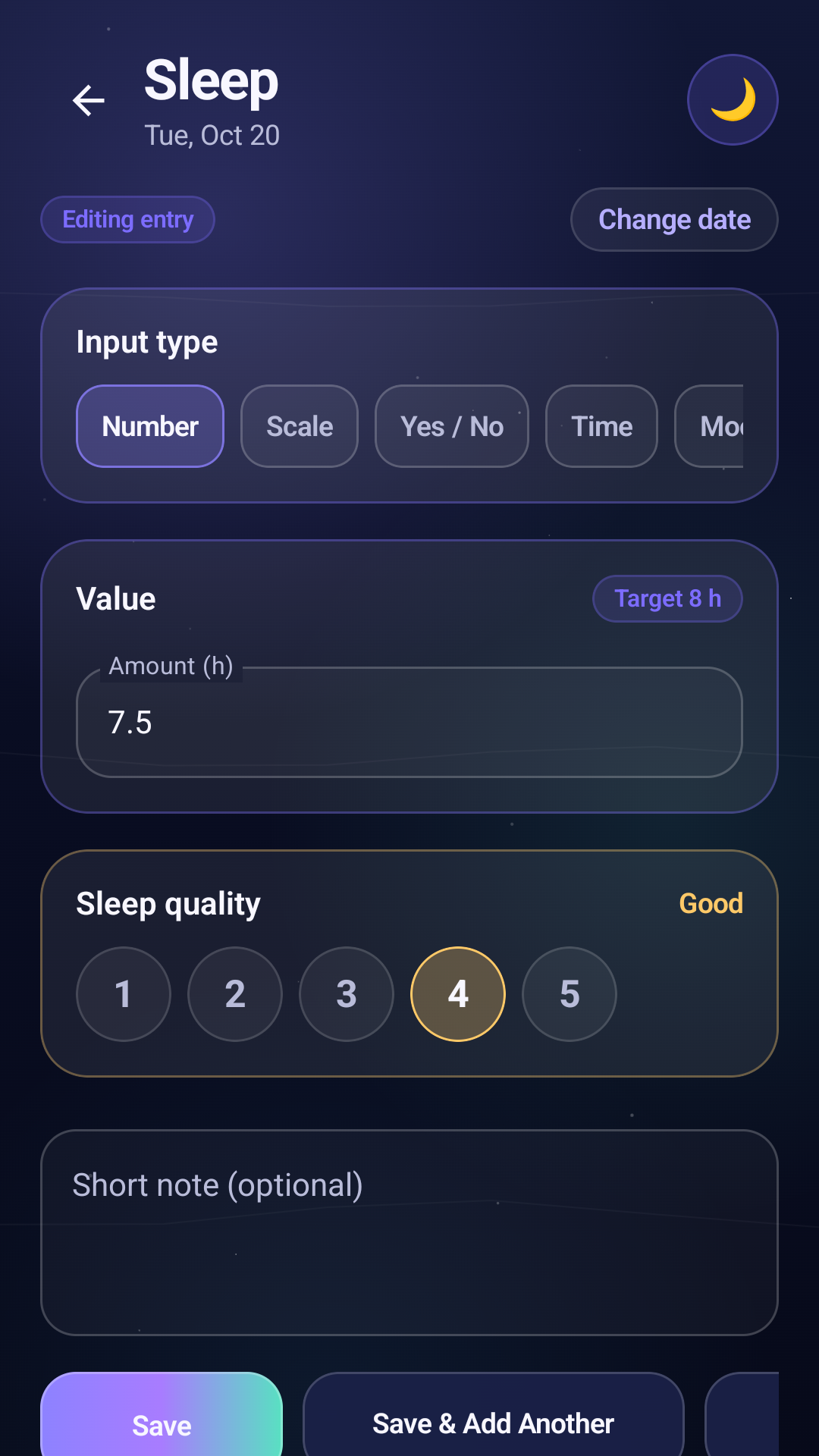 Edit sleep metric interface
